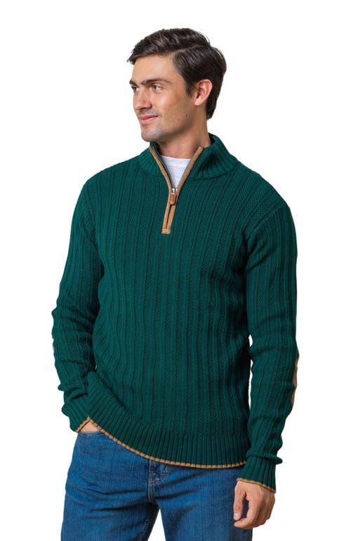 Hope & Henry Men's Organic Half Zip Sweater with Suede Trim in Deep Green Rib at Nordstrom, Size Medium Product Image