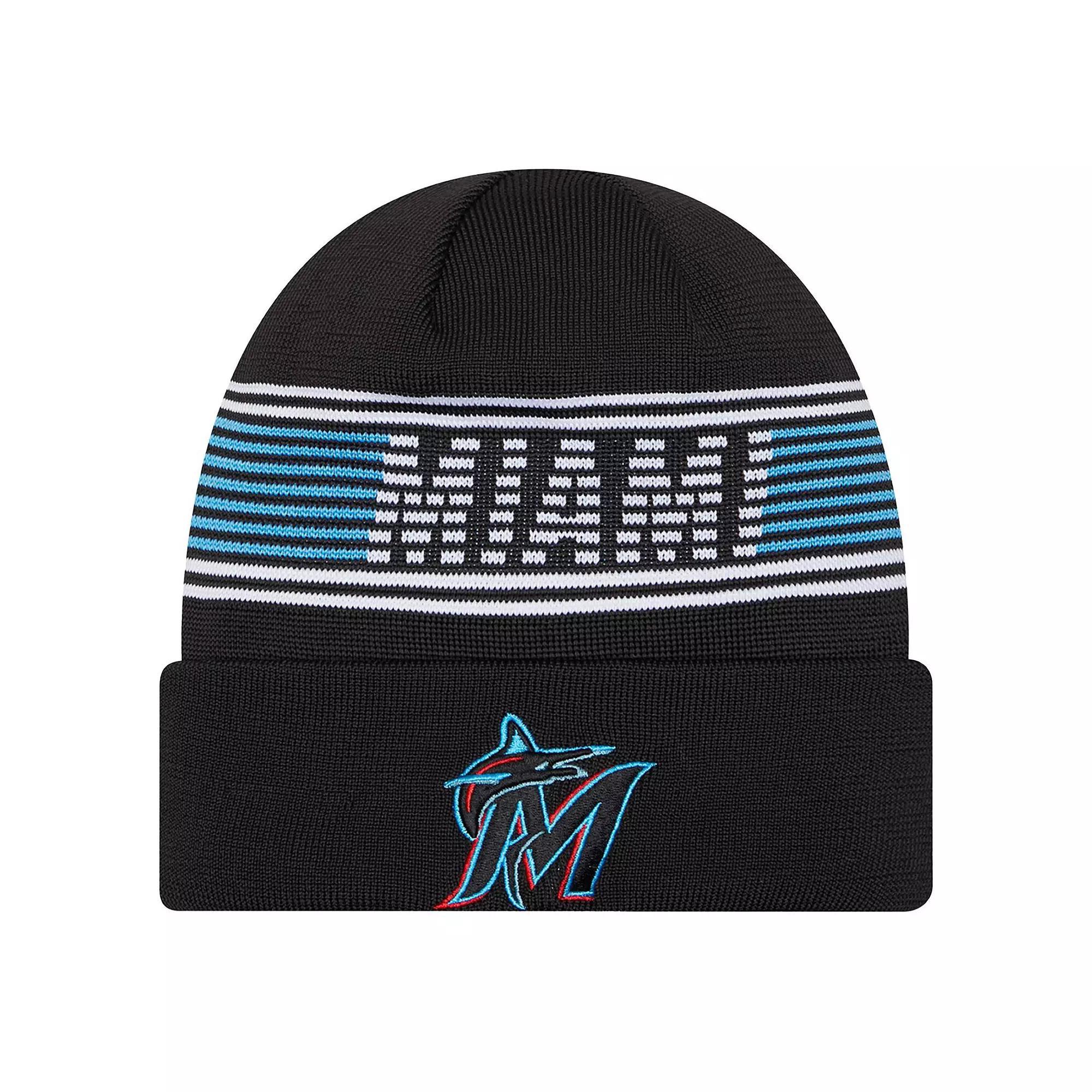 Men's New Era  Black Miami Marlins Authentic Collection Cuffed Knit Hat Product Image