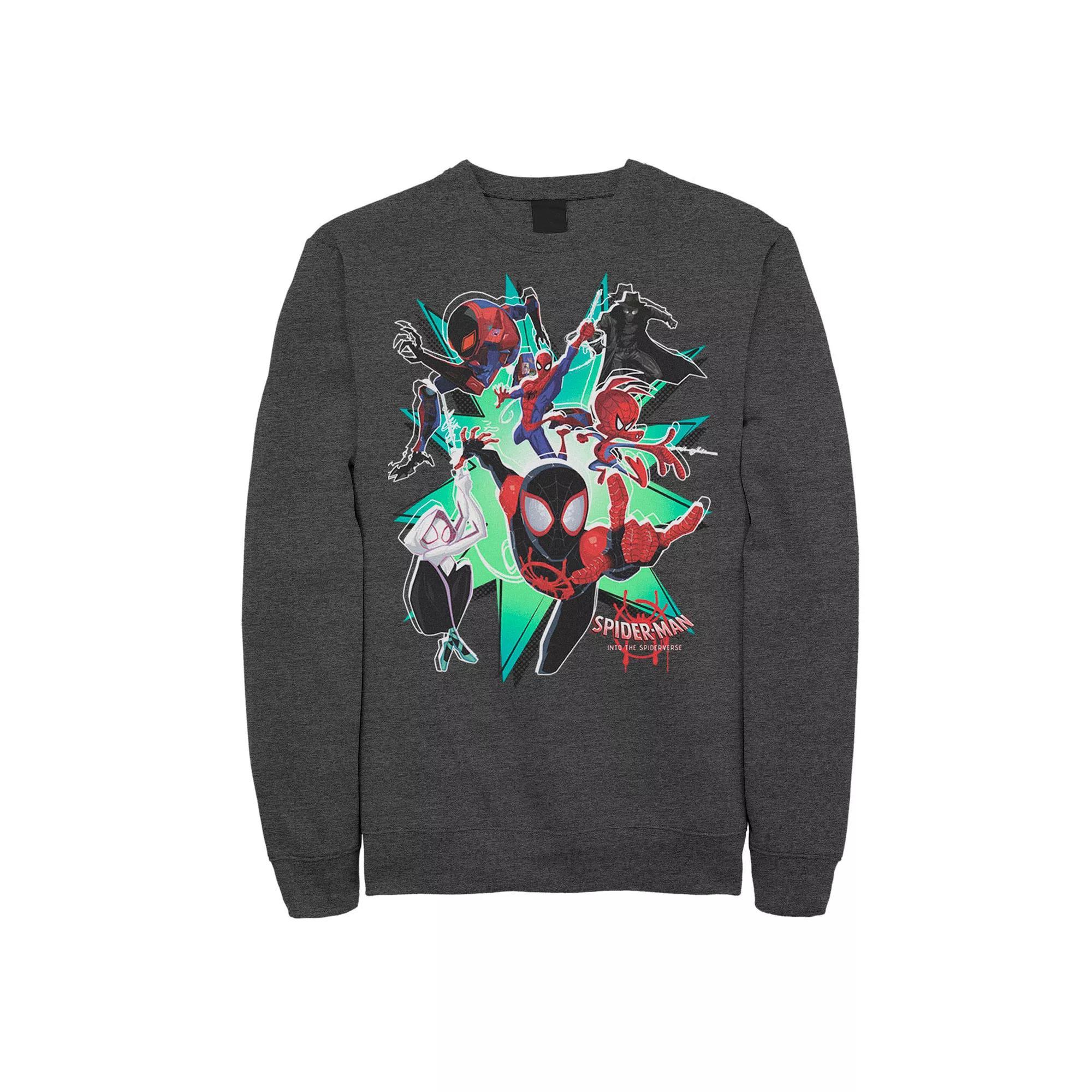 Men's Marvel Spider-Man Spiderverse Action Group Graphic Fleece Pullover, Size: Large, Grey Heather Product Image