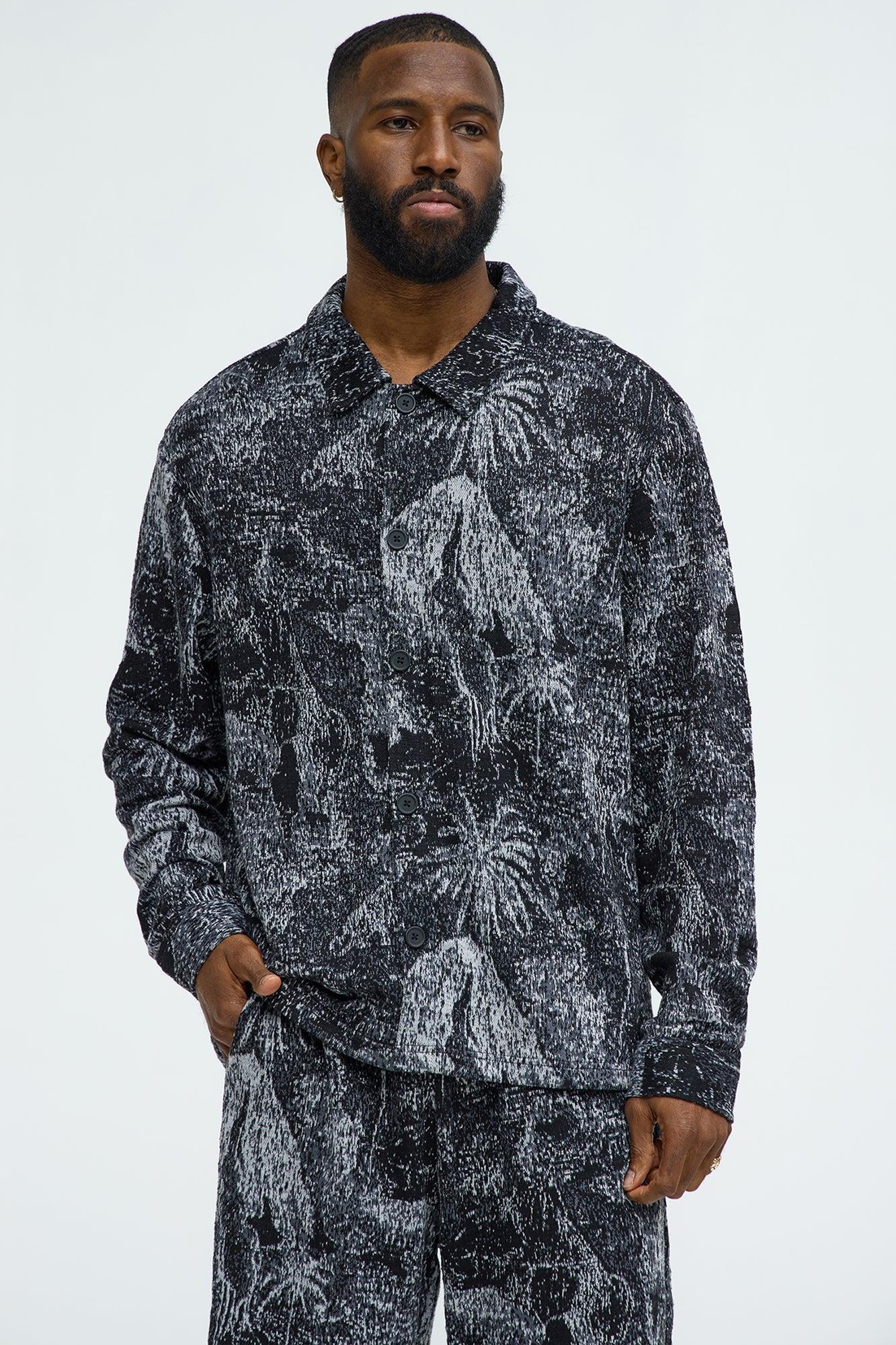 Grainy Tropics Knitted Button Down Shirt - Black/combo Product Image