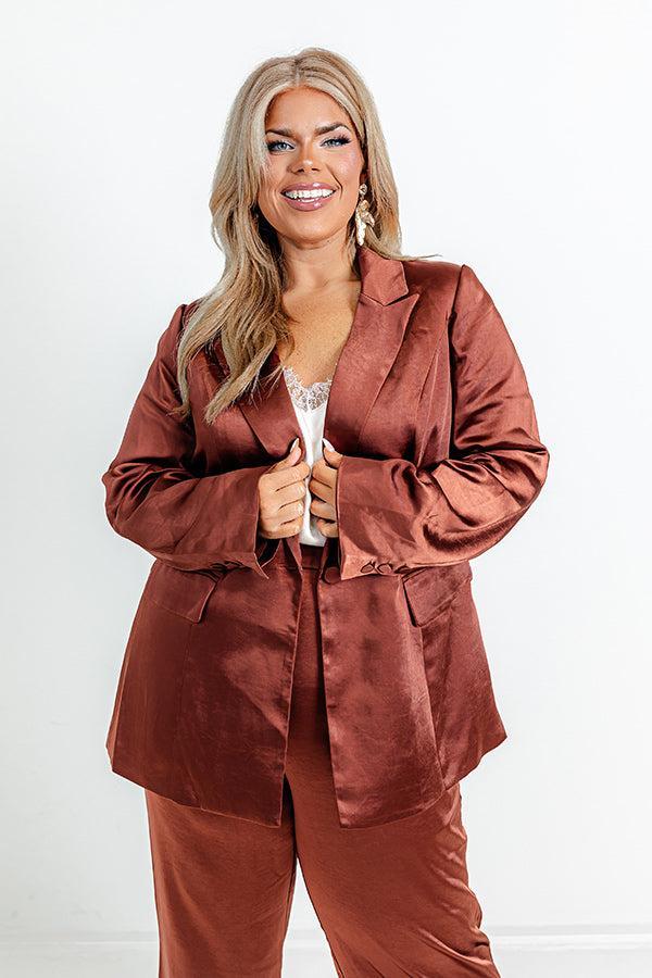 Pouring Merlot Satin Blazer In Dark Rust Curves Product Image