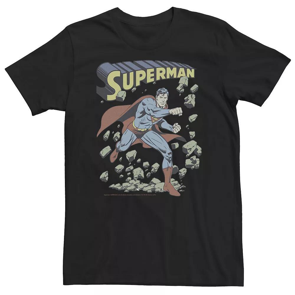 Big & Tall DC Comics Superman With Rocks Vintage Poster Tee, Mens Product Image