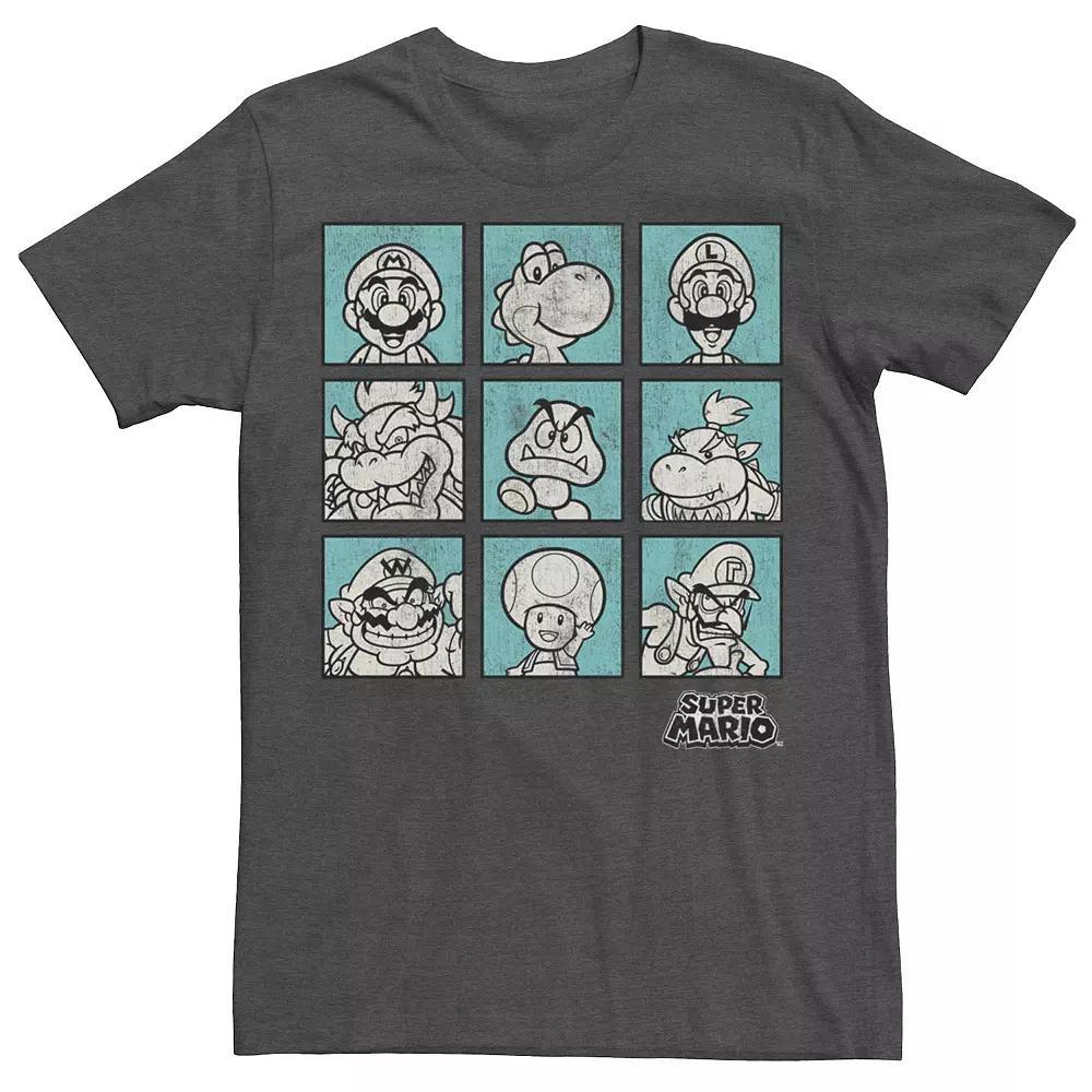Men's Nintendo Super Mario Teal Character Boxes Graphic Tee, Size: Small, Grey Heather Product Image