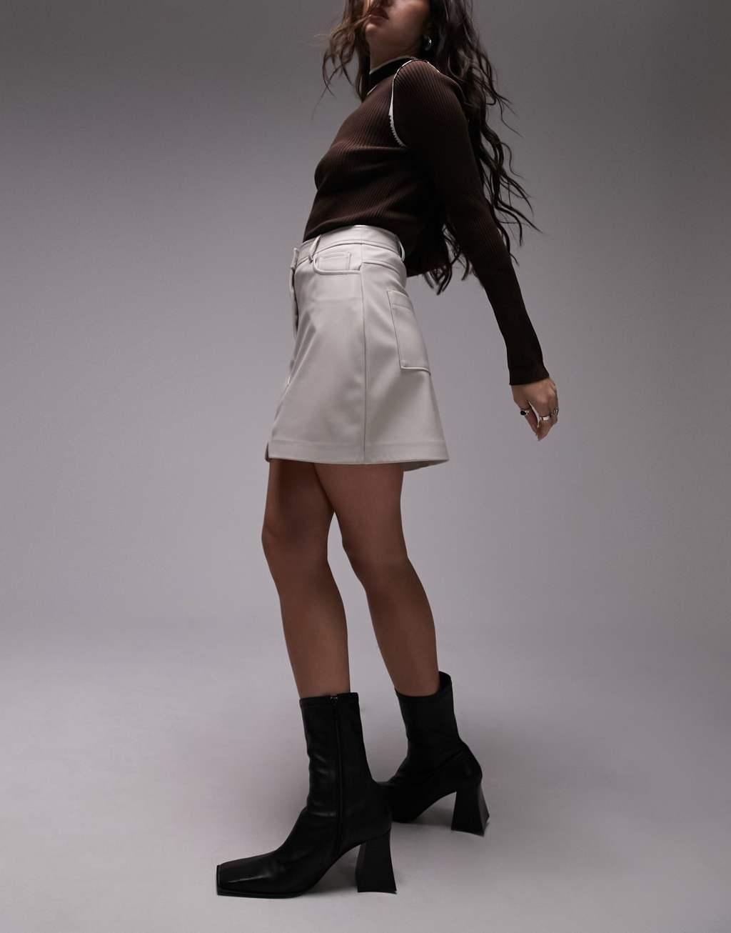 Topshop leather look denim styled mini skirt Product Image