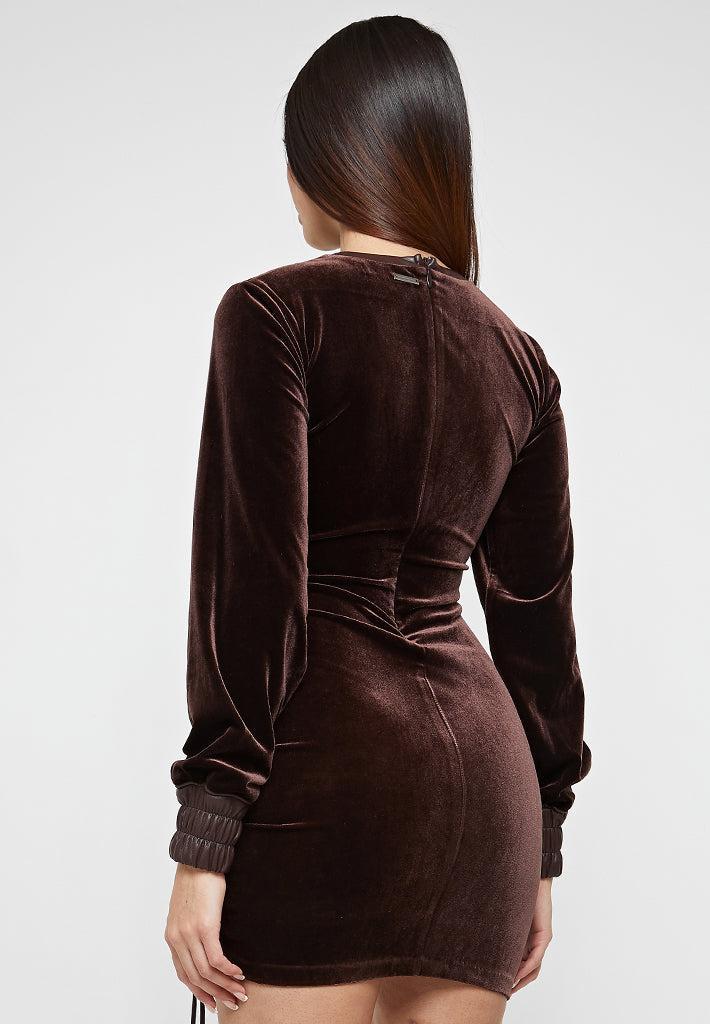 Velour Mini Dress - Brown Female Product Image