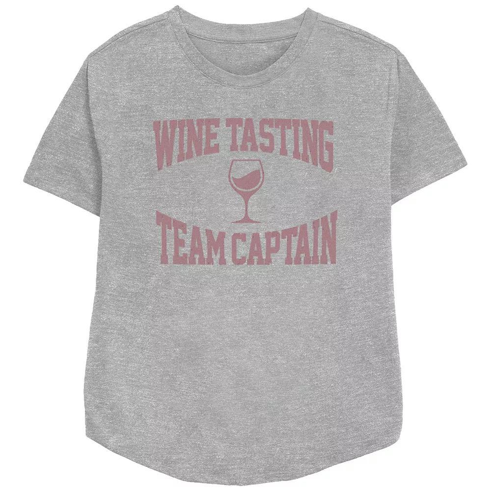 Women's Wine Tasting Team Captain Glass Relaxed Fit Graphic Tee, Girl's, Size: Medium, Athletic Grey Product Image