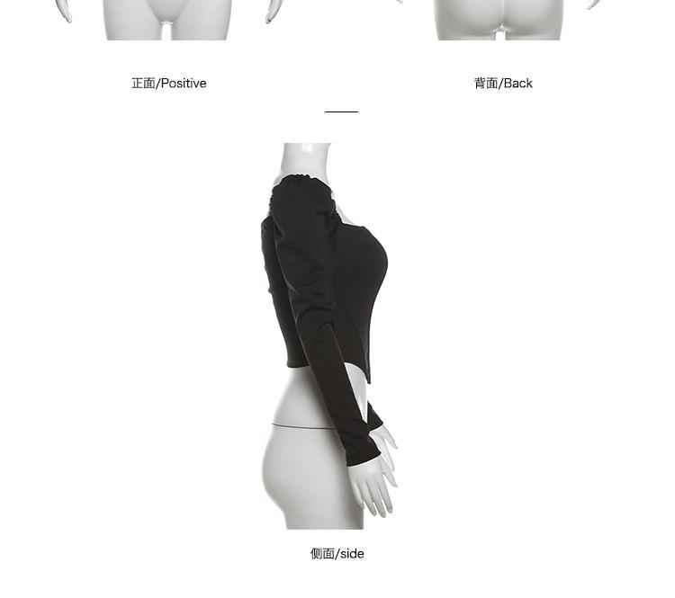 Long-Sleeve Off-Shoulder Plain Corset Top Product Image