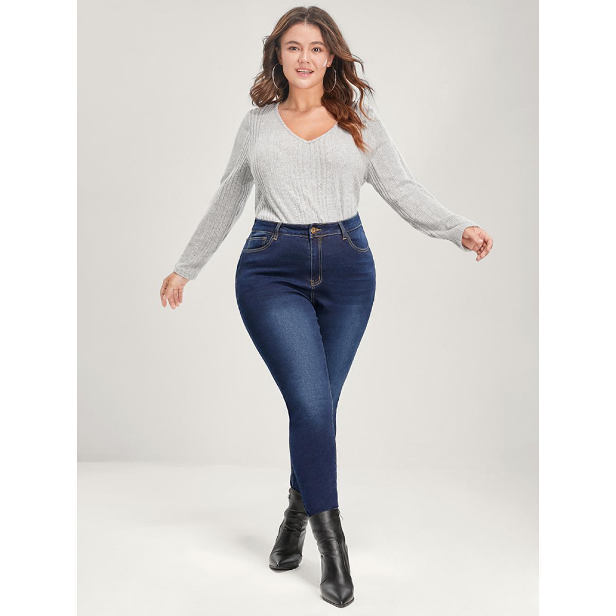 Plus Size Skinny Extremely Stretchy High Rise Dark Wash Jeans Women Indigo Casual Plain Super stretch Slanted pocket Jeans BloomChic 28/5X Product Image