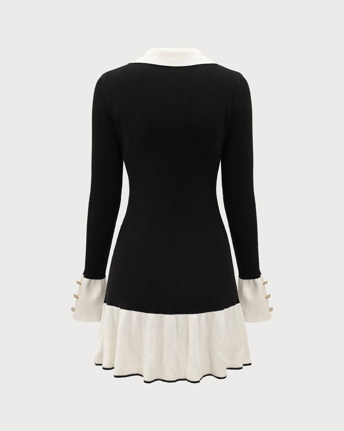Black Contrasting Bell Sleeve Sweater Dress Product Image