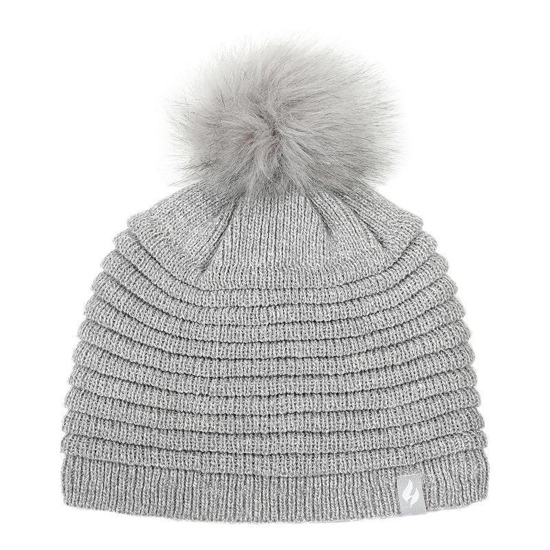 Women's Heat Holders Heatweaver Rib Knit Pom Pom Hat, Blue Product Image