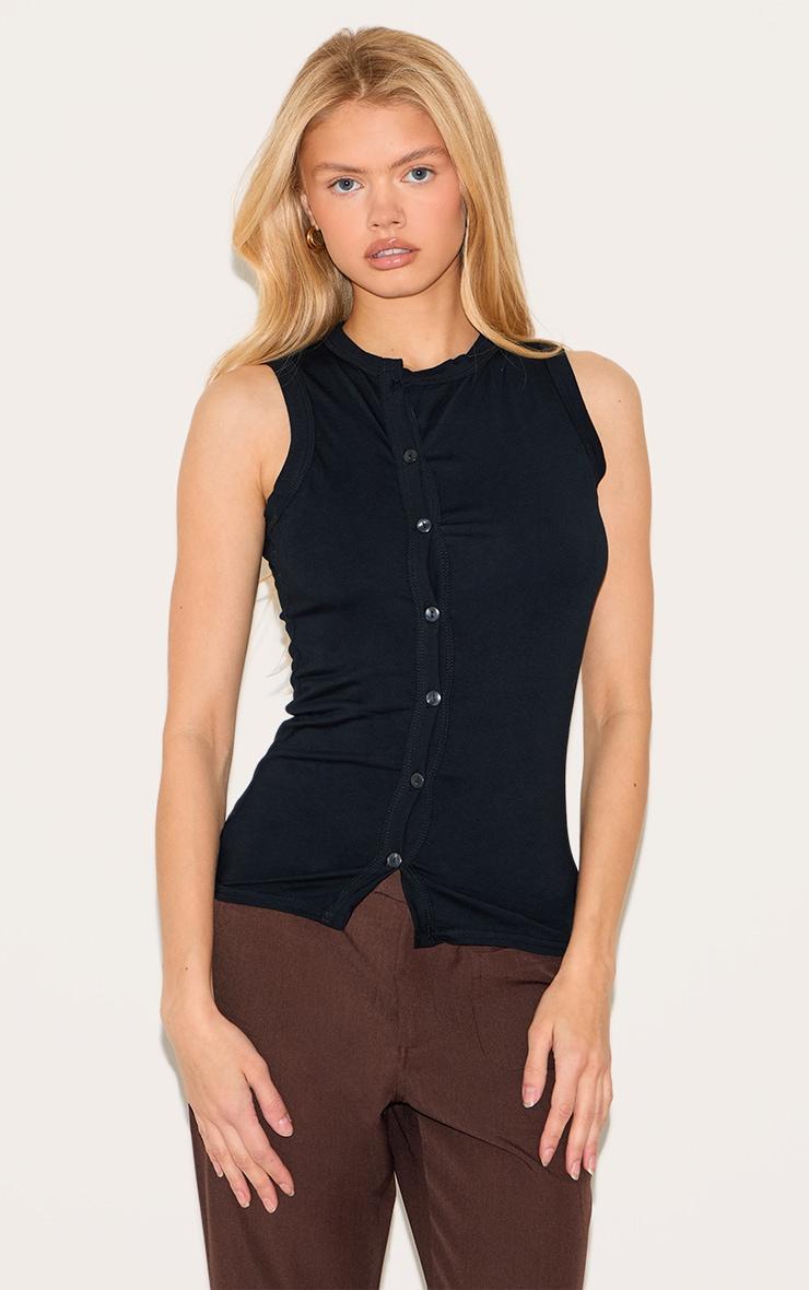 Black Cotton Asymmetric Button Down Top Product Image
