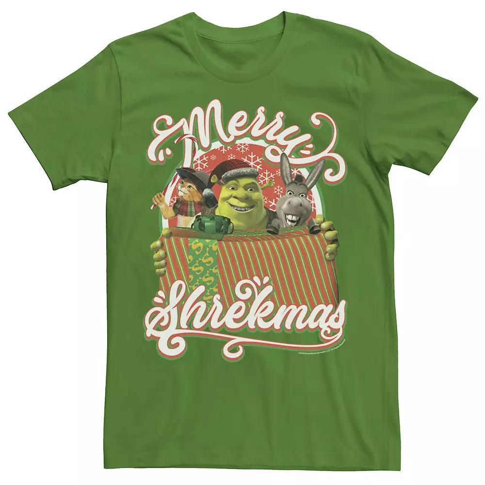 Men's Shrek Group Shot Merry Shrekmas Present Text Poster Tee, Size: Large, Kelly Product Image