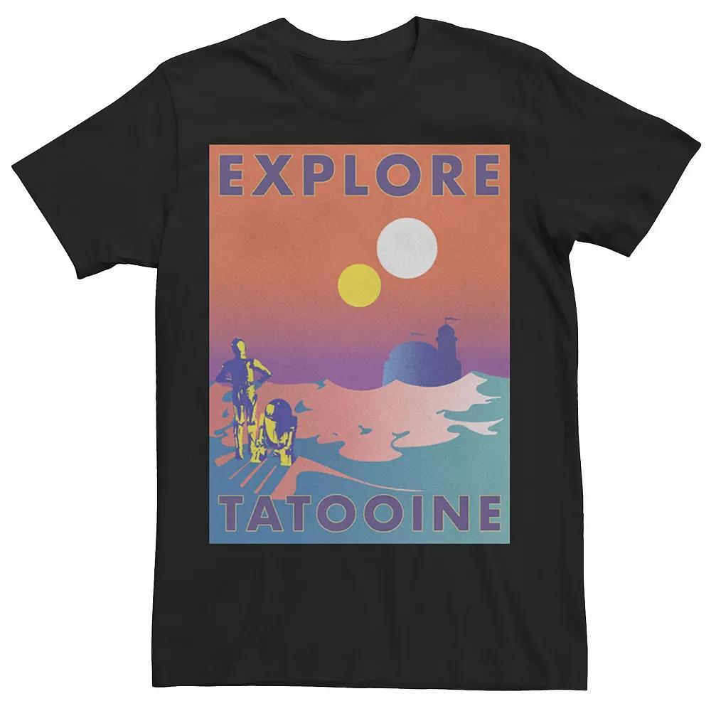 Men's Star Wars Explore Tatooine Faded Retro C-3PO & R2-D2 Poster Tee, Size: XXL, Black Product Image