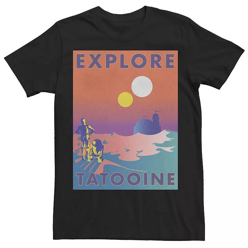 Men's Star Wars Explore Tatooine Faded Retro C-3PO & R2-D2 Poster Tee, Size: XXL, Black Product Image