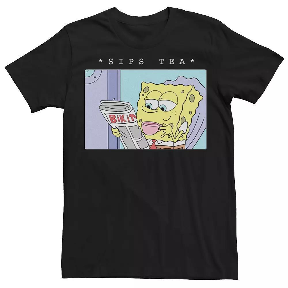 Big & Tall SpongeBob SquarePants Sips Tea Meme Tee, Men's, Size: 3XLT, Black Product Image