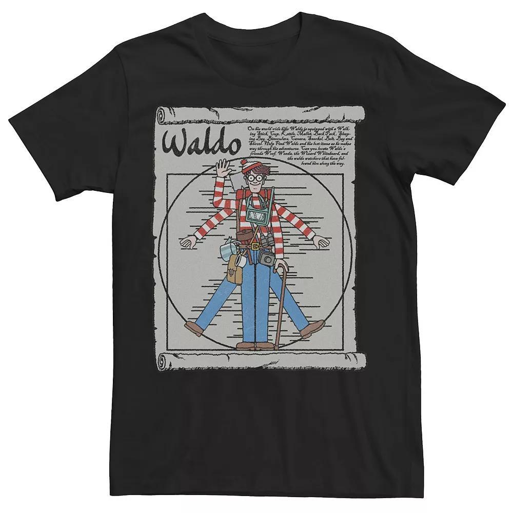 Men's Where's Waldo Vitruvian Waldo On A Scroll Graphic Tee, Size: Large, Black Product Image