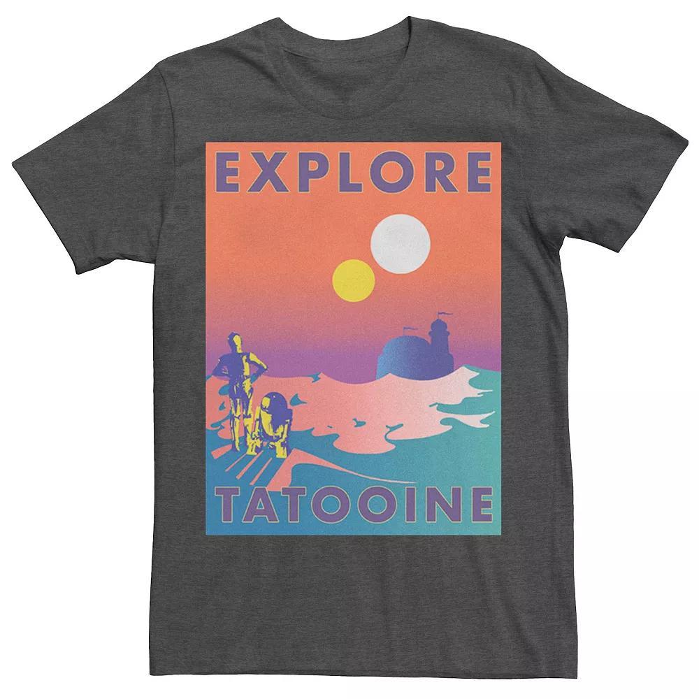 Men's Star Wars Explore Tatooine Faded Retro C-3PO & R2-D2 Poster Tee, Size: XL, Athletic Grey Product Image