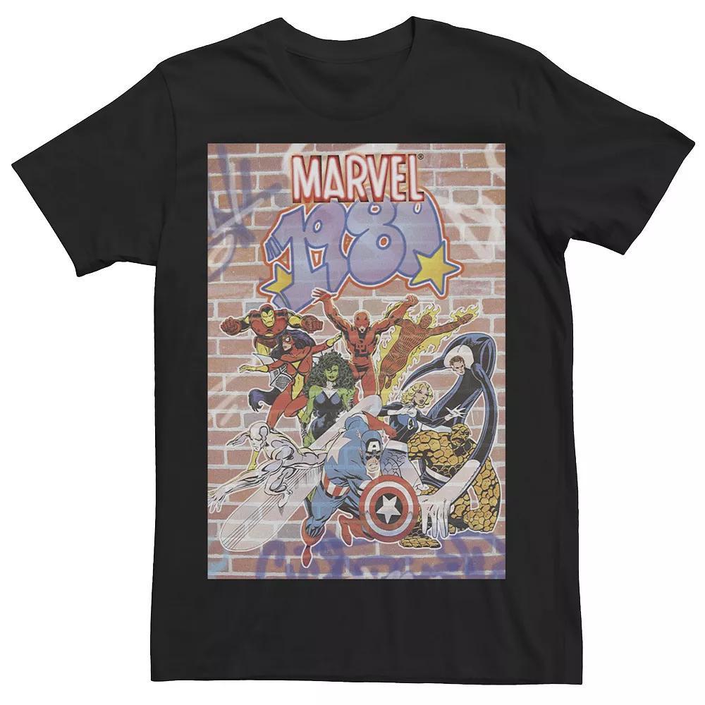 Men's Marvel D23 Exclusive 1980 Graffiti Group Shot Poster Graphic Tee, Size: Medium, Black Product Image