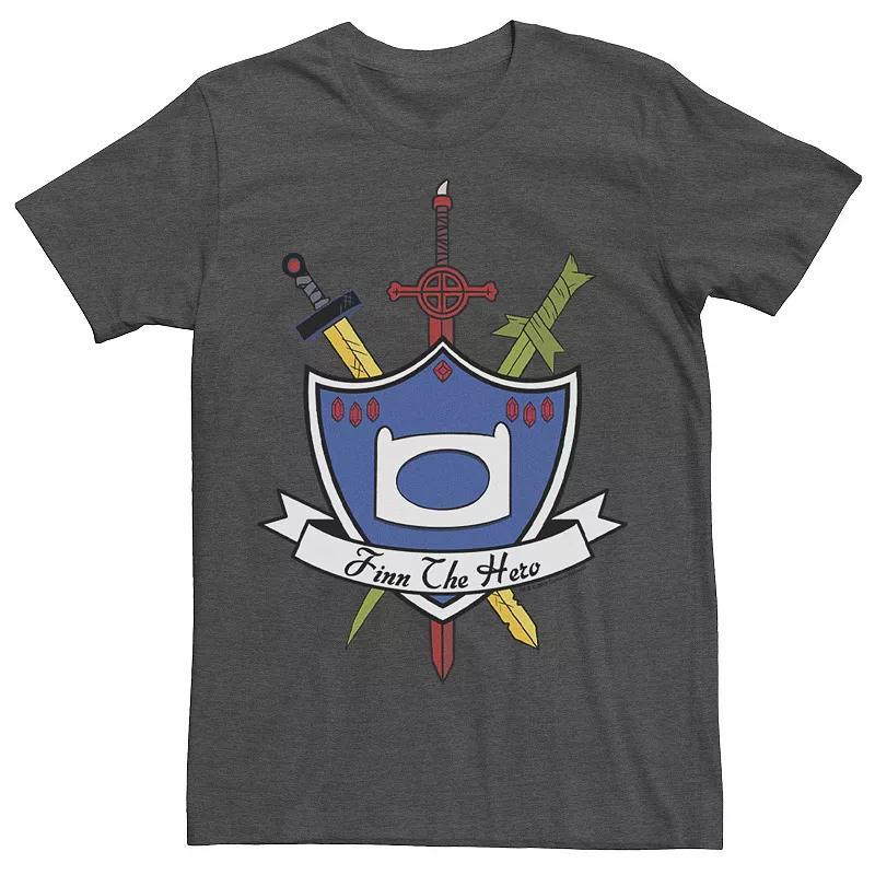 Men's Adventure Time Finn The Hero Sword And Shield Banner Tee, Size: 3XL, Athletic Grey Product Image