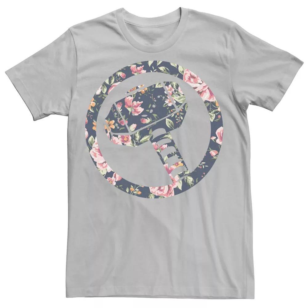 Men's Marvel Thor Floral Hammer Symbol Fill Tee, Size: Large, Silver Product Image
