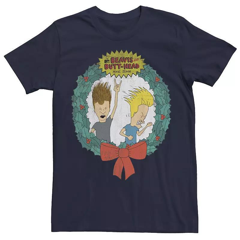 Men's Cartoon Network Beavis and Butthead Christmas Wreath Tee, Size: Large, Grey Heather Product Image