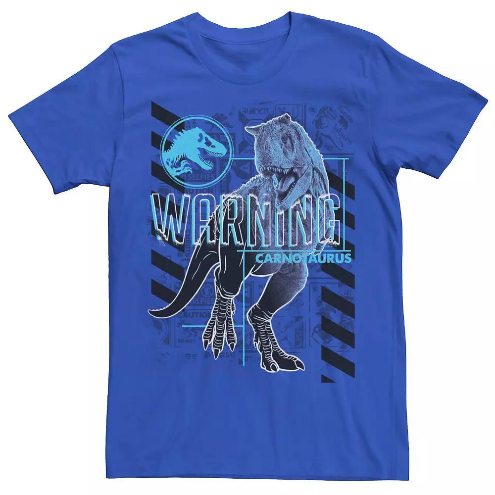 Men's Jurassic World Dominion Carnotaurus Warning Tee, Size: Large, Royal Product Image