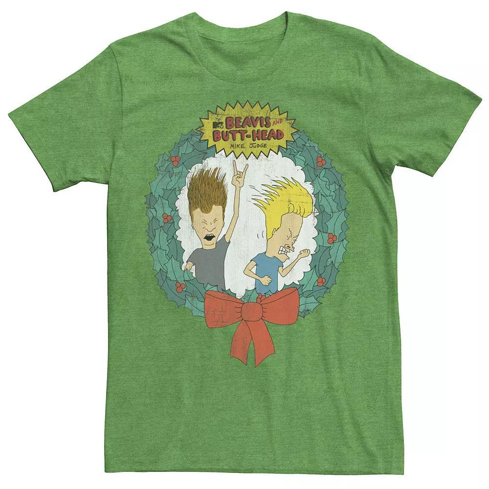 Men's Cartoon Network Beavis and Butthead Christmas Wreath Tee, Size: Medium, Kelly Grey Product Image