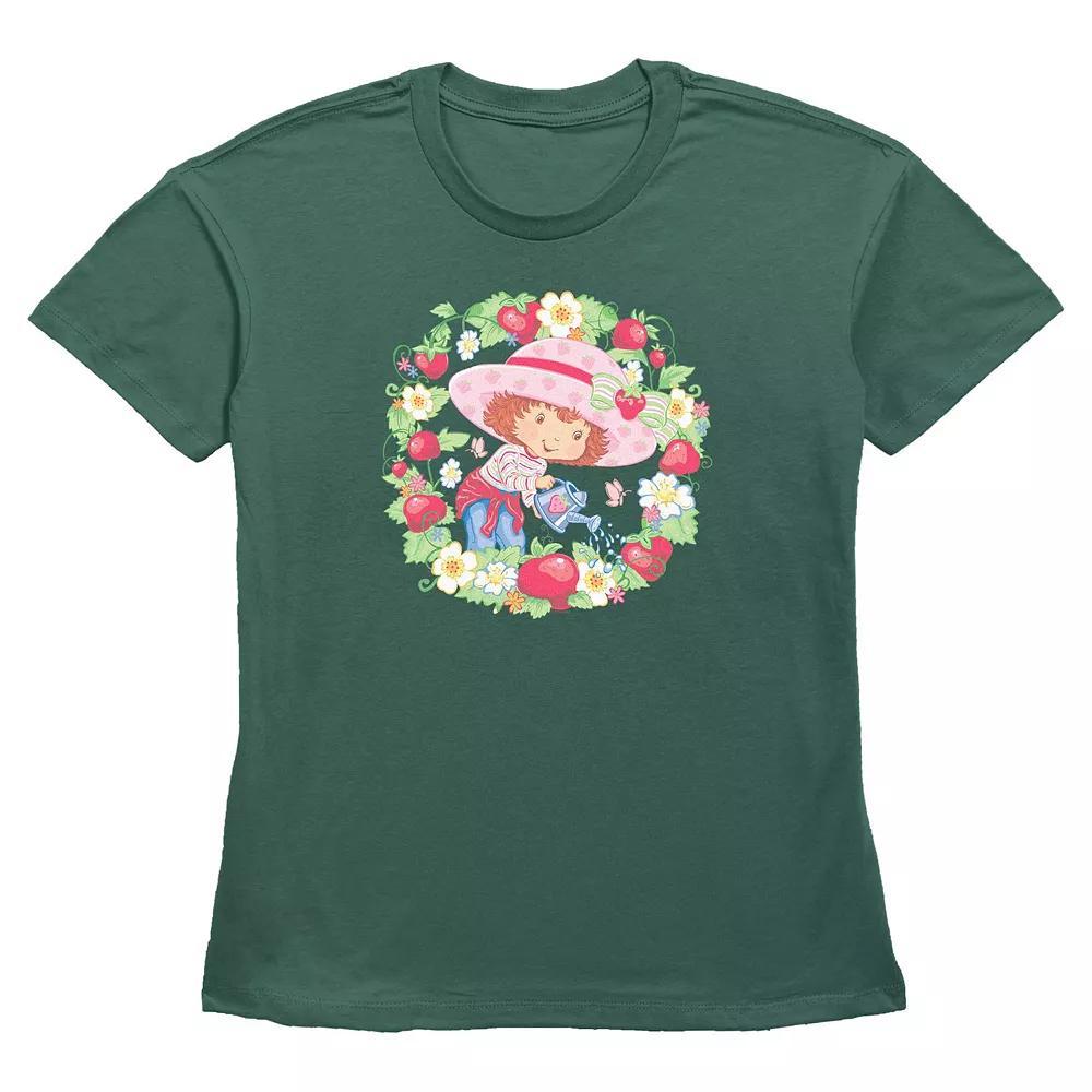 Women's Strawberry Shortcake Flowers And Strawberries Wreath Graphic Tee, Size: XXL, Green Product Image