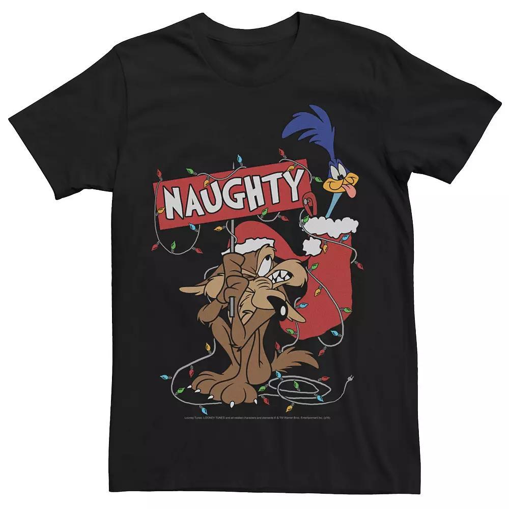 Men's Looney Tunes Christmas Wile E. Coyote & Road Runner Naughty Tee, Size: XL, Black Product Image