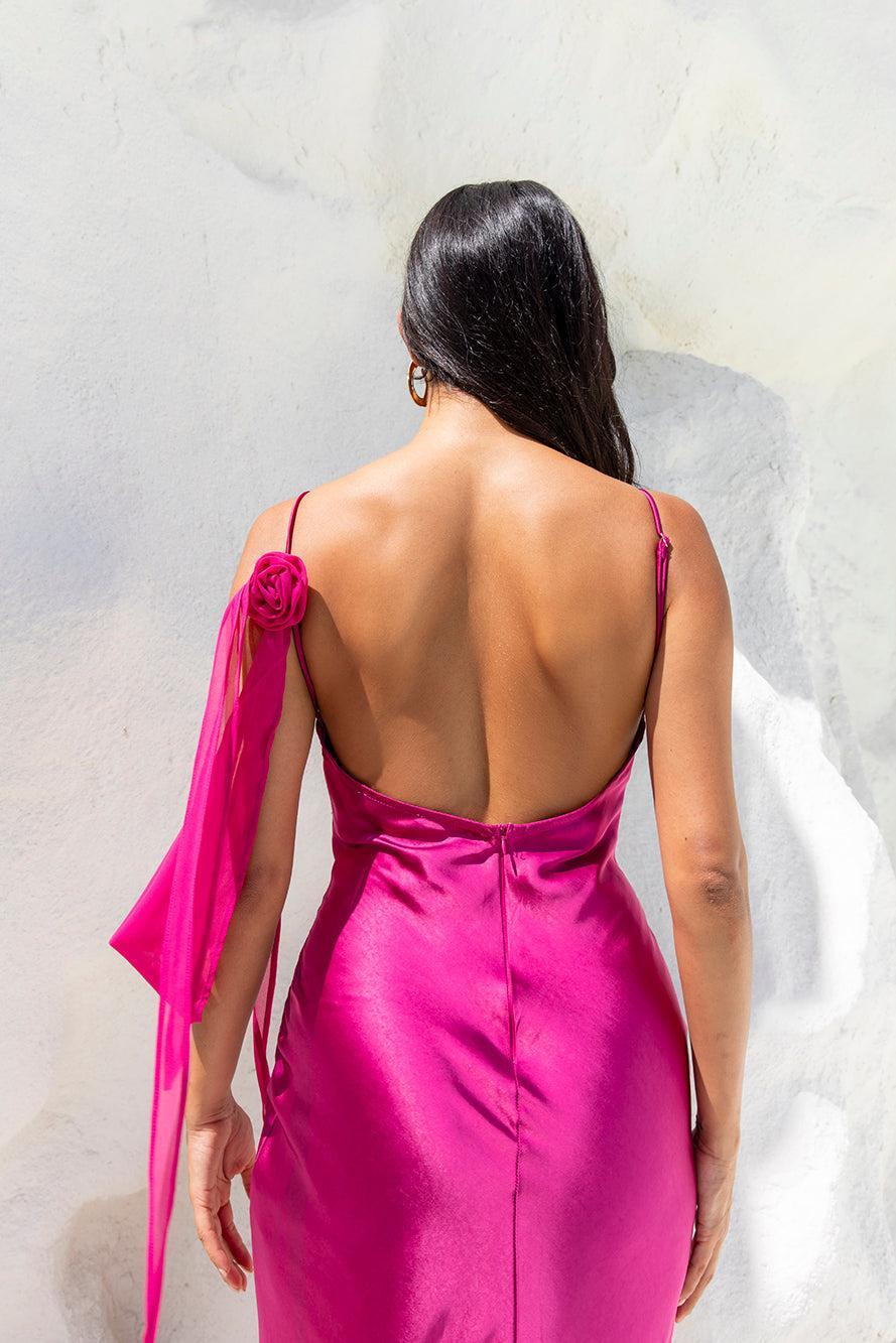 Raspberry Kiss Satin Maxi Dress Berry Product Image