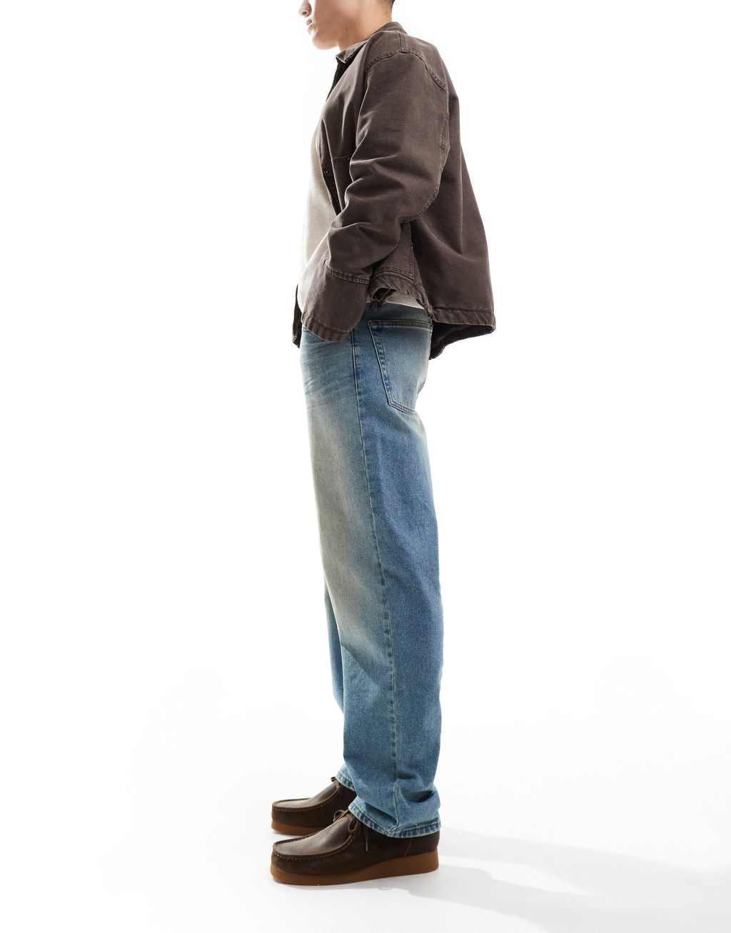 ASOS DESIGN straight leg jeans in mid blue wash Product Image