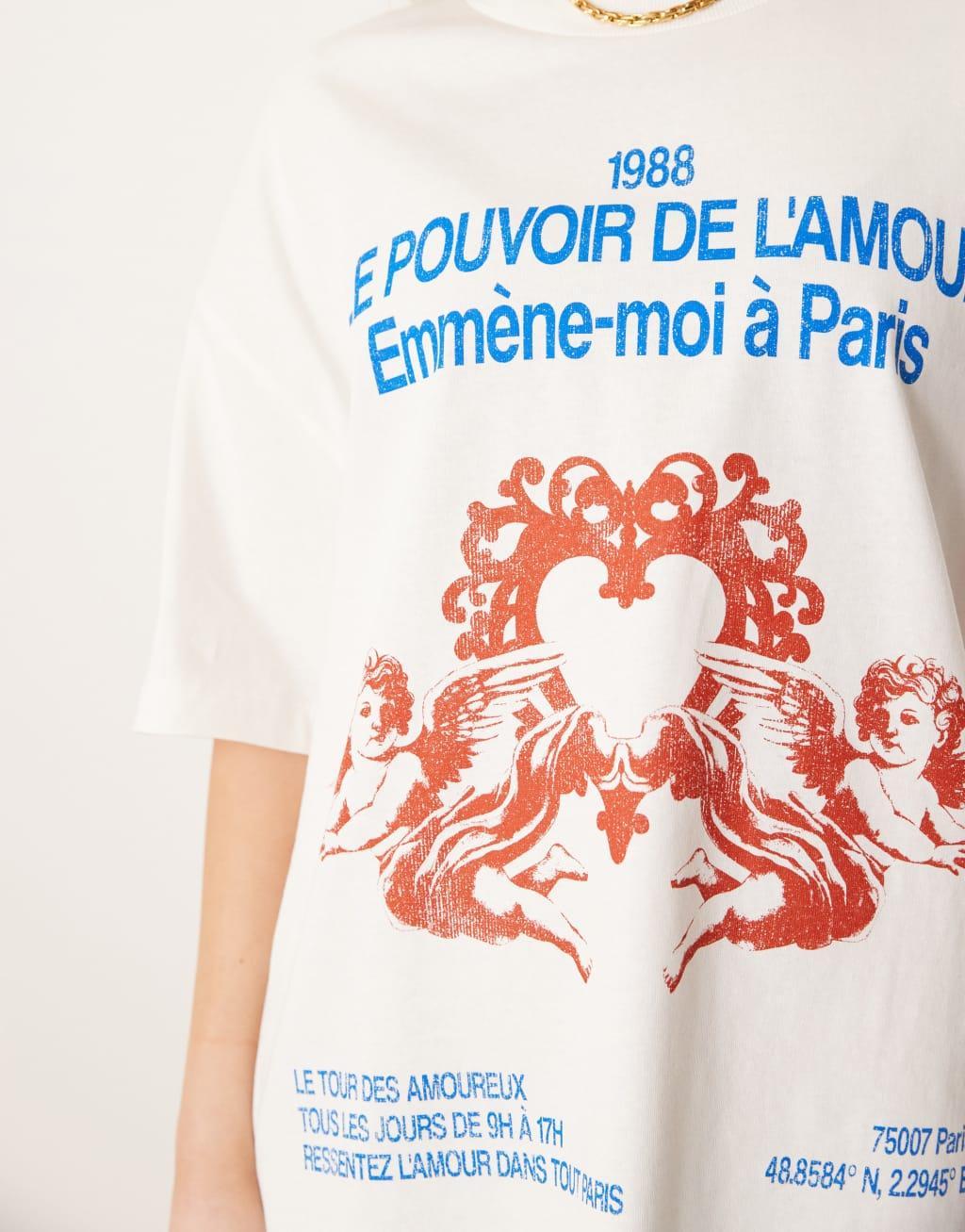 ASOS DESIGN oversized tee with paris valentines graphic in cream Product Image