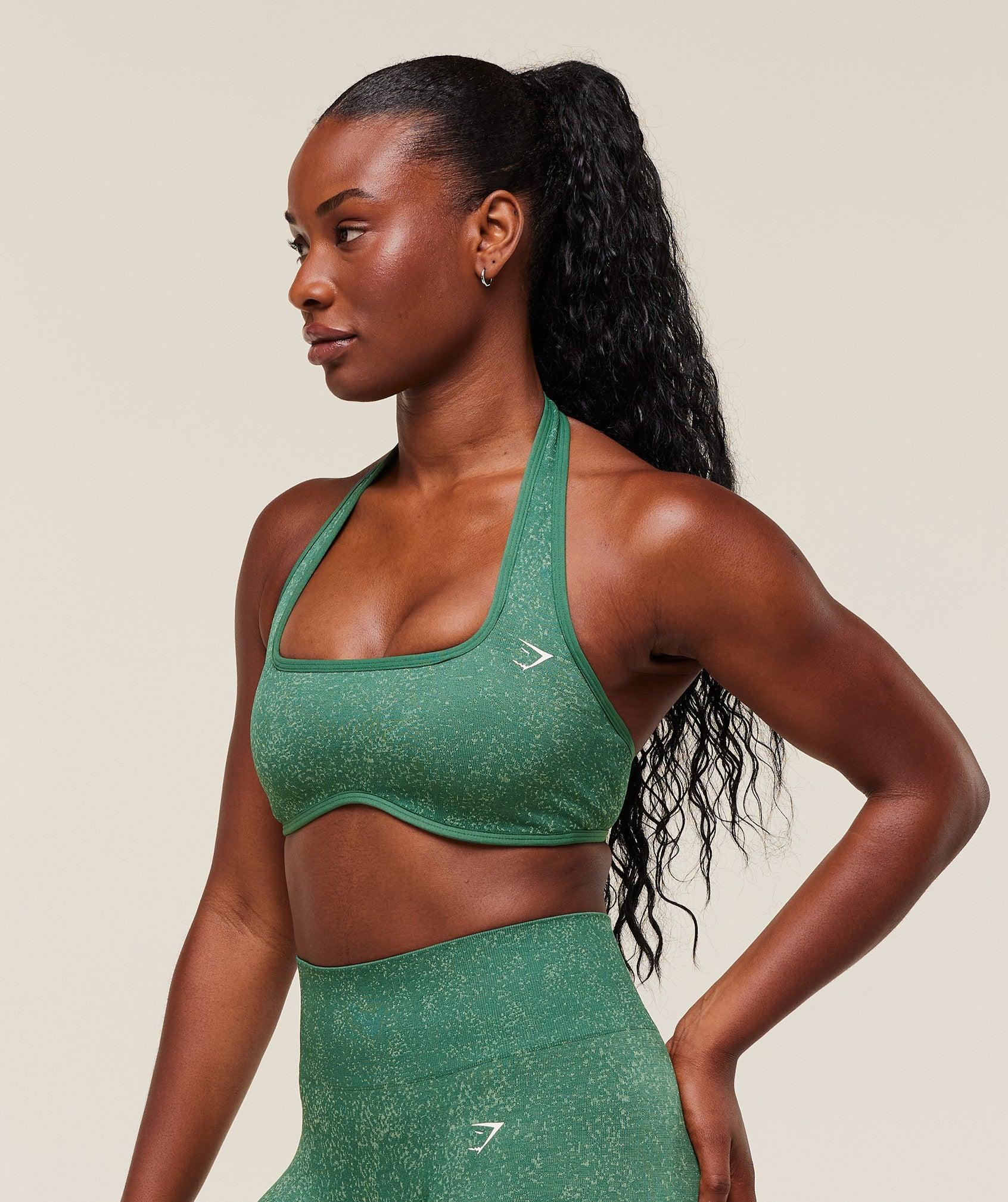 Gymshark Adapt Fleck x Whitney Halterneck Sports Bra - Lift Green/Clay Green Female Product Image