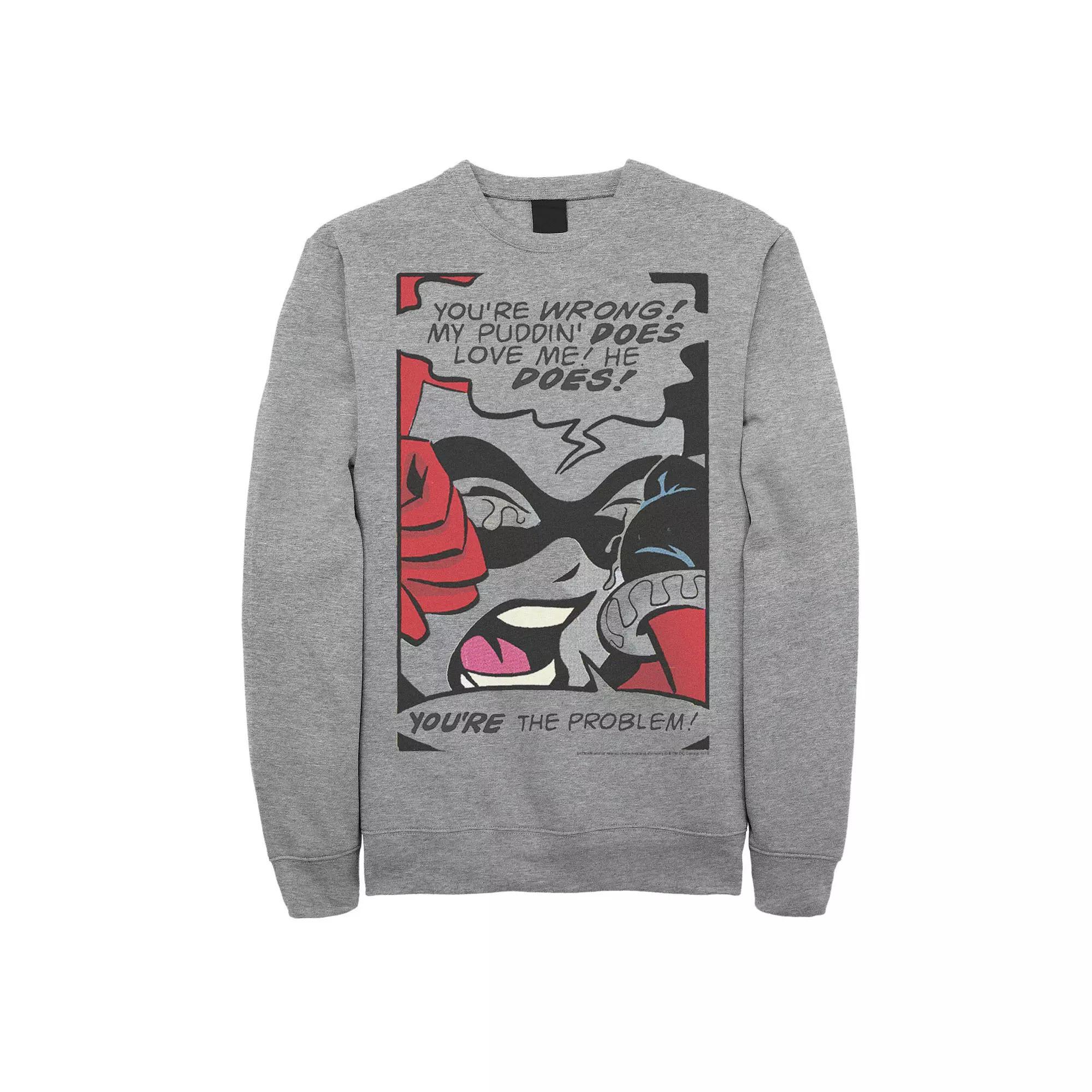 Men's DC Comics Harley Quinn Crying Comic Sweatshirt, Size: Medium, Athletic Grey Product Image