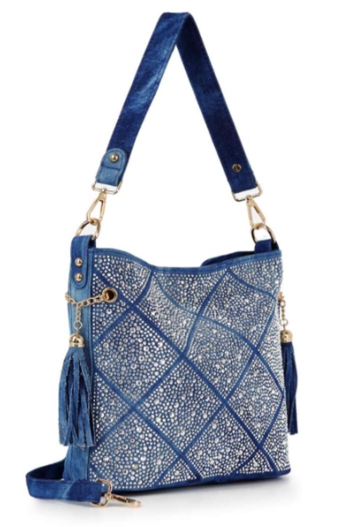 Denim Rhinestone Hobo Crossbody Product Image