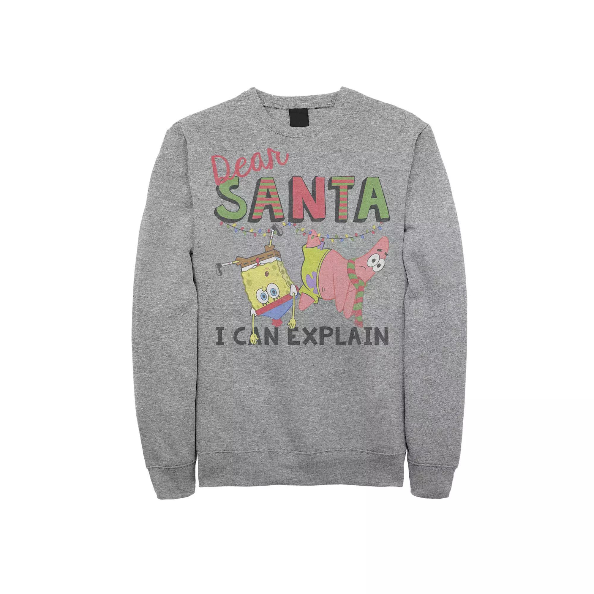 Men's Nickelodeon SpongeBob SquarePants Santa I Can Explain Sweatshirt, Size: Medium, Athletic Grey Product Image