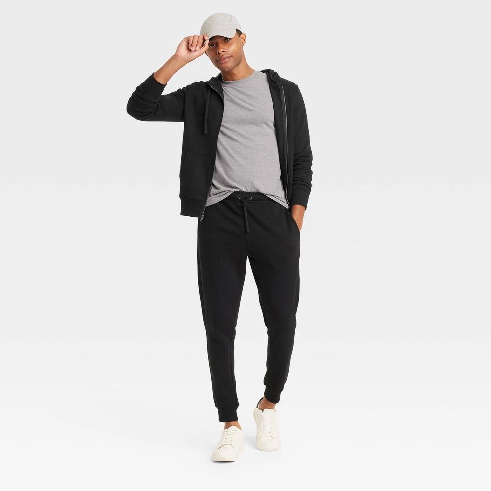 Men's Hooded Zip-Up Sweatshirt - Goodfellow & Co™ Black S: Cotton Blend, Recycled Polyester, Midweight Fleece Product Image