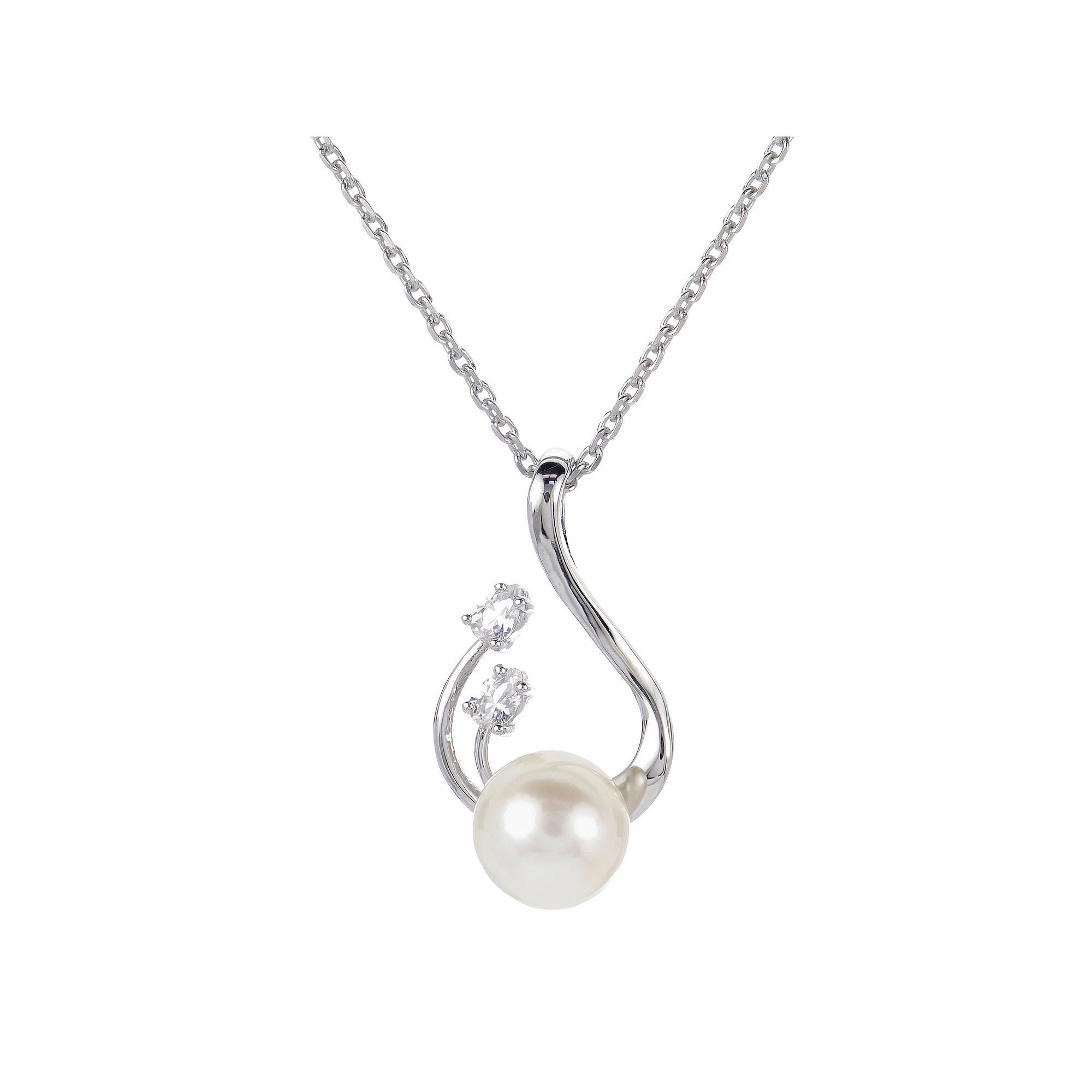 PearLustre by Imperial Sterling Silver Freshwater Cultured Pearl & Lab-Created White Sapphire Pendant Necklace, Womens Product Image