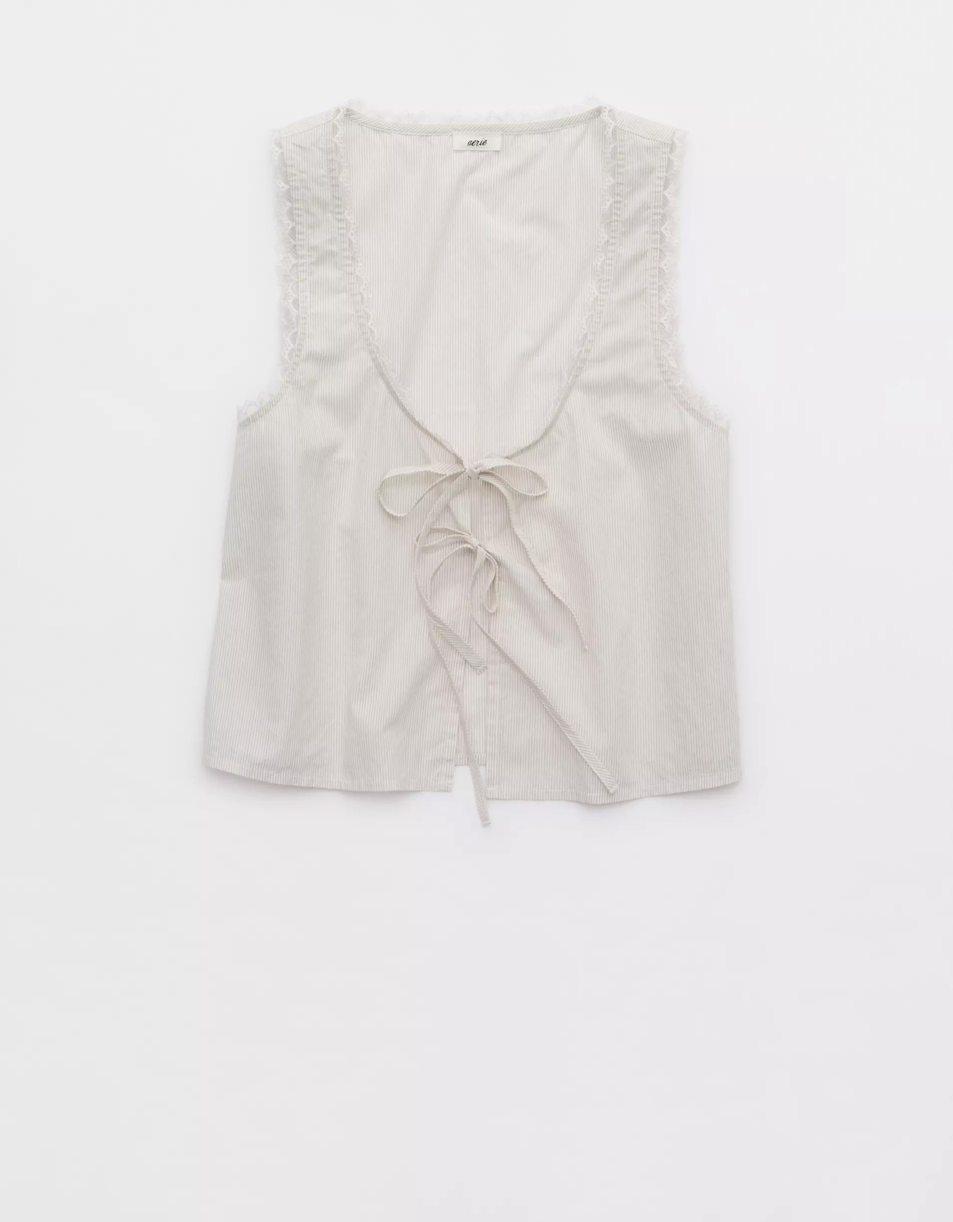 Aerie Off-Duty Poplin Tie Front Tank Top Product Image