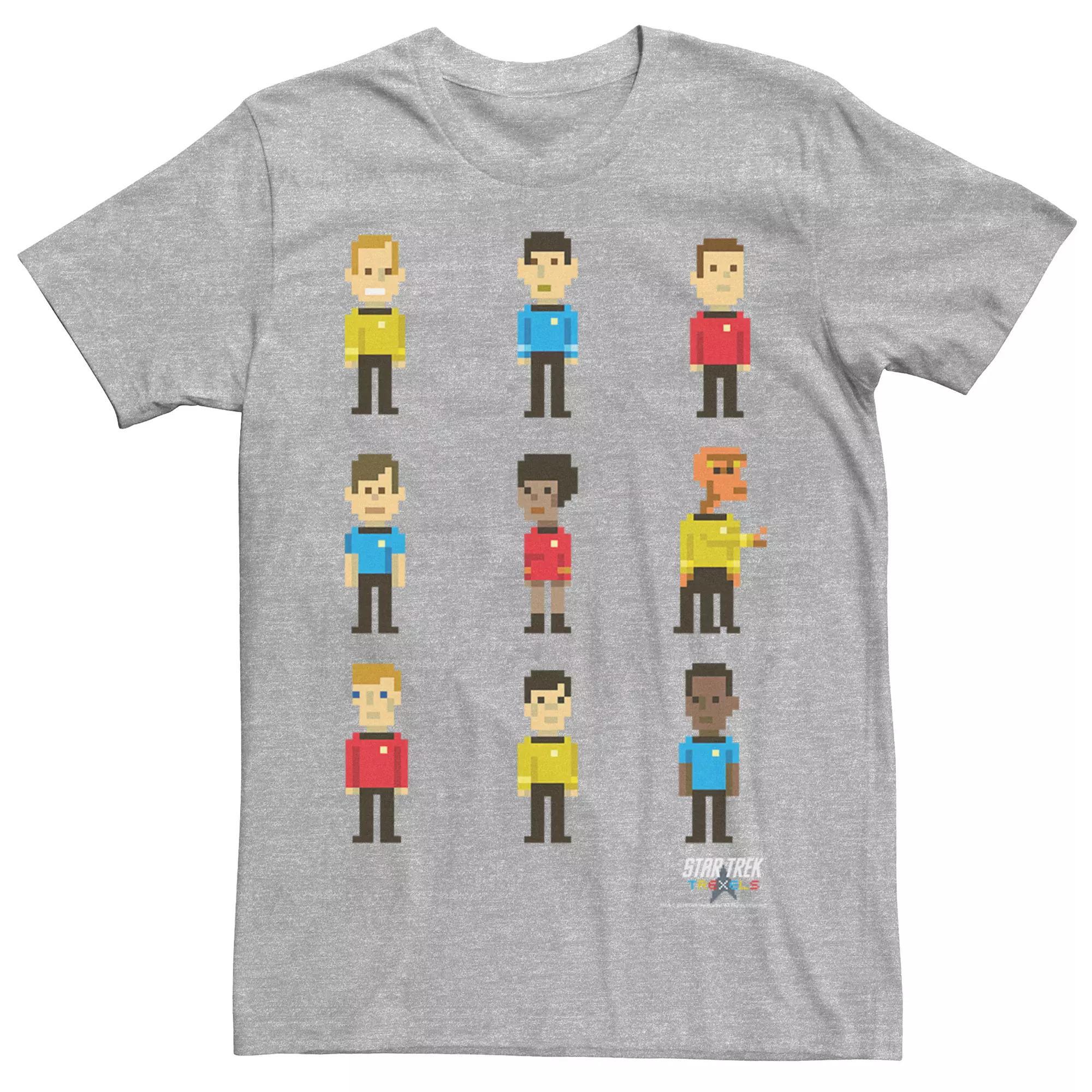 Mens Star Trek Pixel Character Tee Athletic Grey Product Image