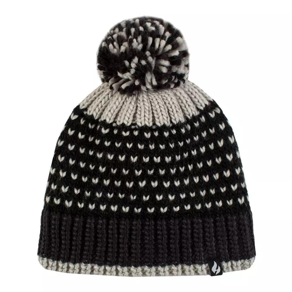 Women's Heat Holders Heatweaver Patterned Pom Pom Hat, Black Gray Product Image