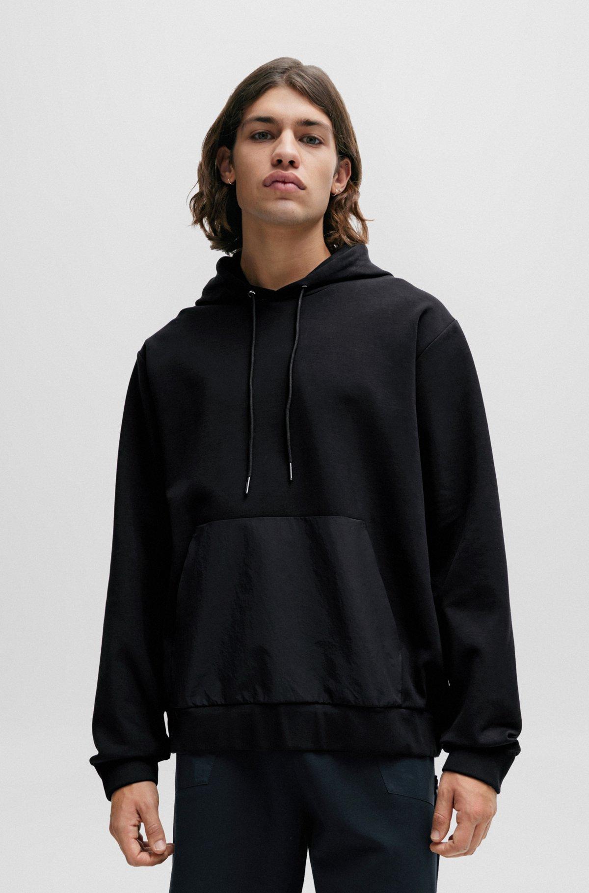 Relaxed-fit hoodie in stretch cotton with contrast pocket Product Image