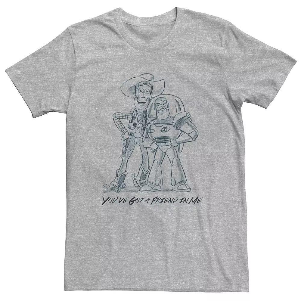 Mens Licensed Character Mens Disney Pixar Toy Story Buzz Lightyear & Woody "You've Got A Friend In Me" Sketch Tee, Men's, Size: XXL Tall, Athletic Grey Product Image