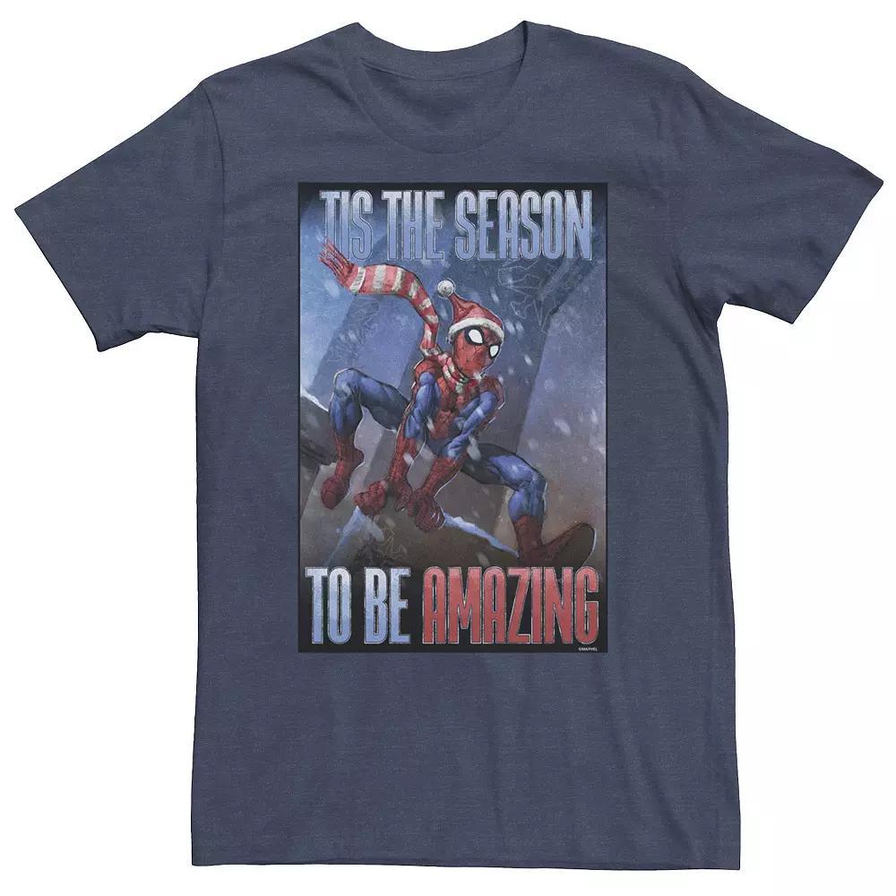 Big & Tall Marvel Spider-Man "'Tis The Season To Be Amazing" Tee, Men's, Size: XL Tall, Navy Grey Product Image