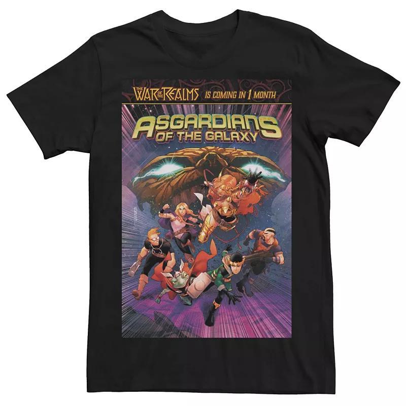 Men's Marvel Asgardians Of The Galaxy War Of Realms Group Comic Cover Tee, Size: Large, Black Product Image