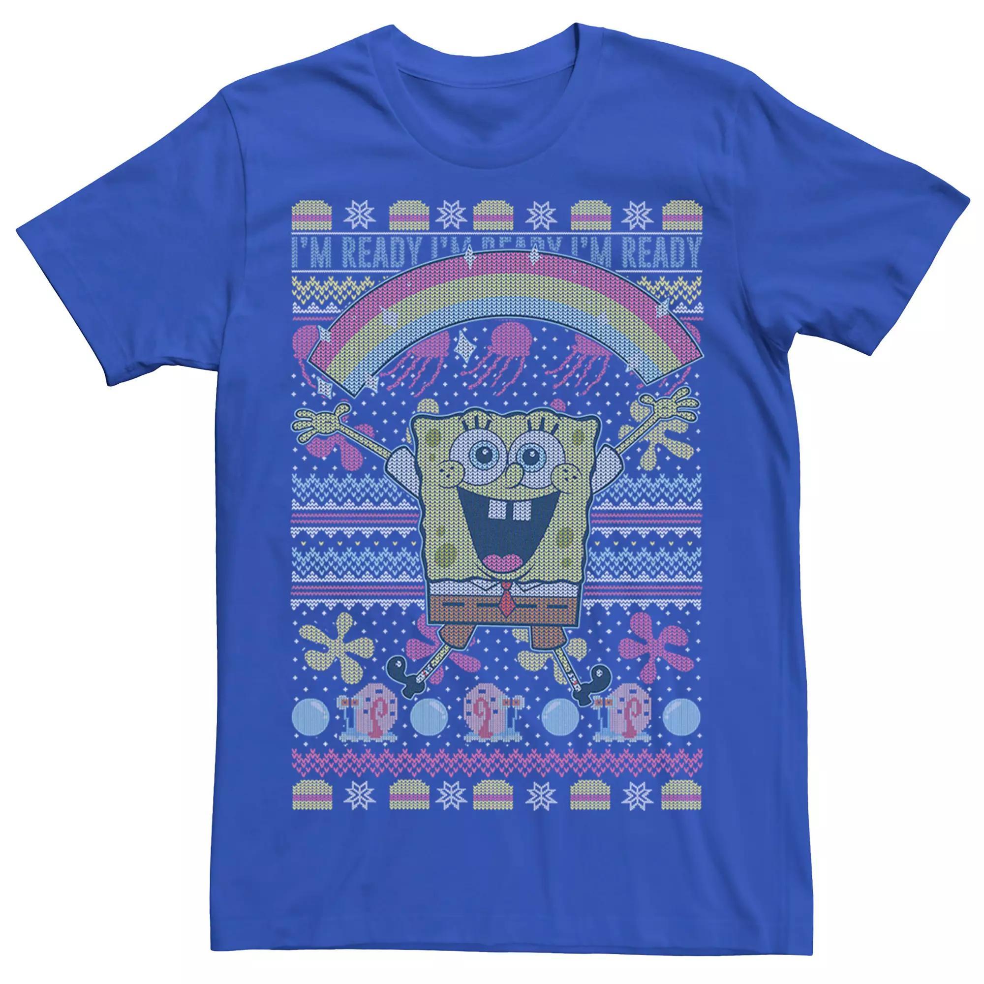 Men's Spongebob Squarepants Ugly Christmas Sweater Tee, Size: Medium, Royal Product Image