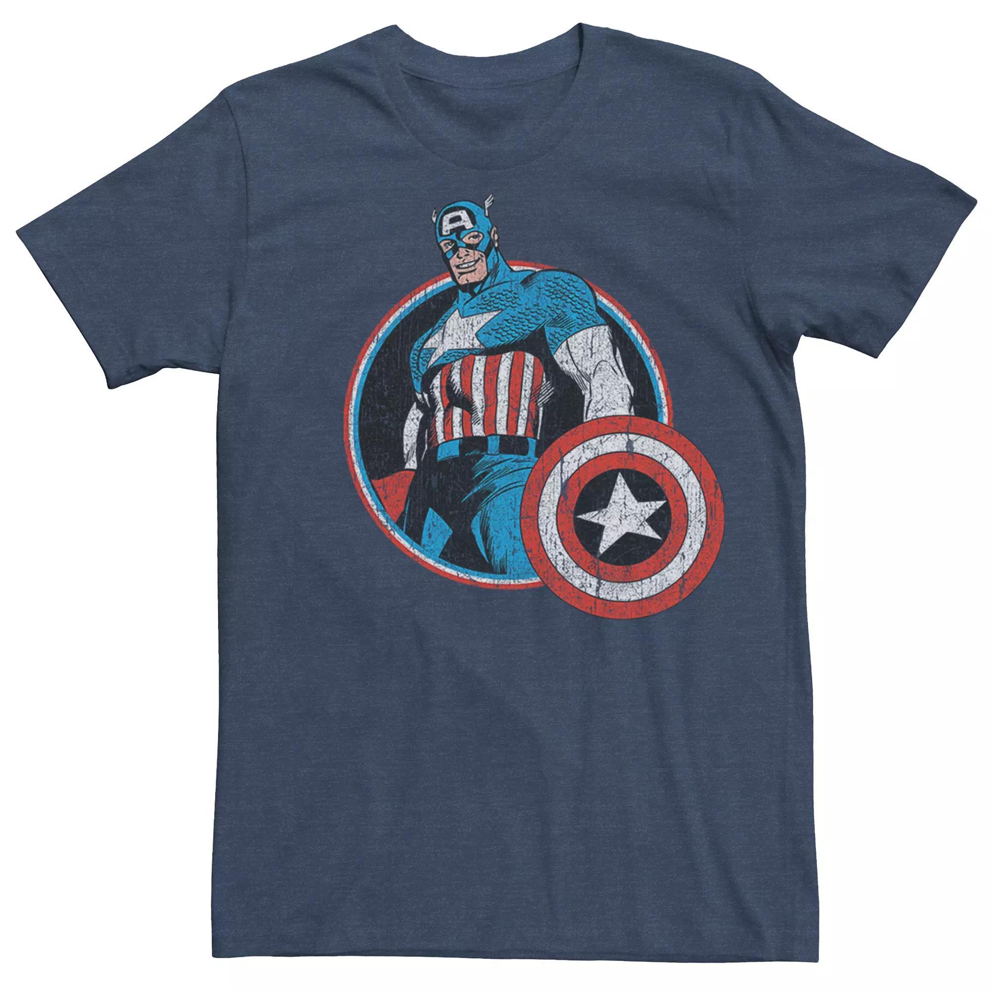 Men's Captain America Retro Tee, Size: XL, Navy Grey Product Image