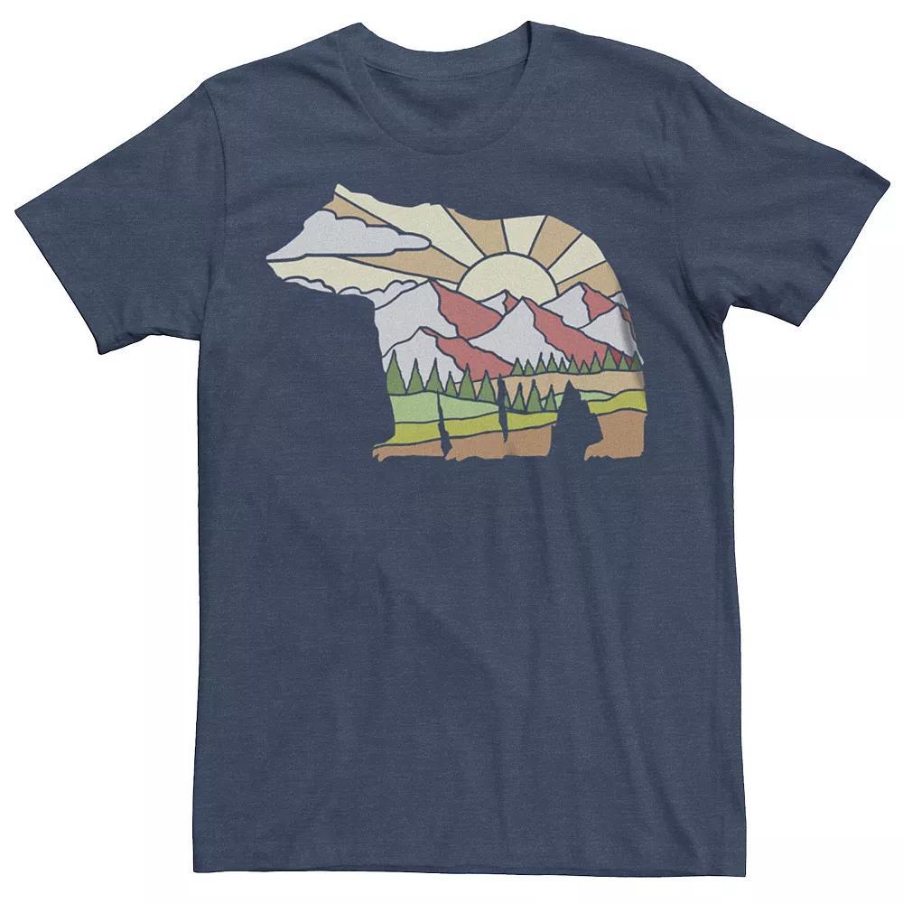 Men's Bear Silhouette Filled Landscape Graphic Tee, Size: XL, Navy Grey Product Image