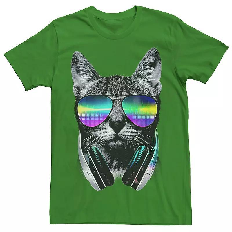 Men's Music Lover Cat Headphones Sunglasses Graphic Tee, Size: XL, Red Product Image