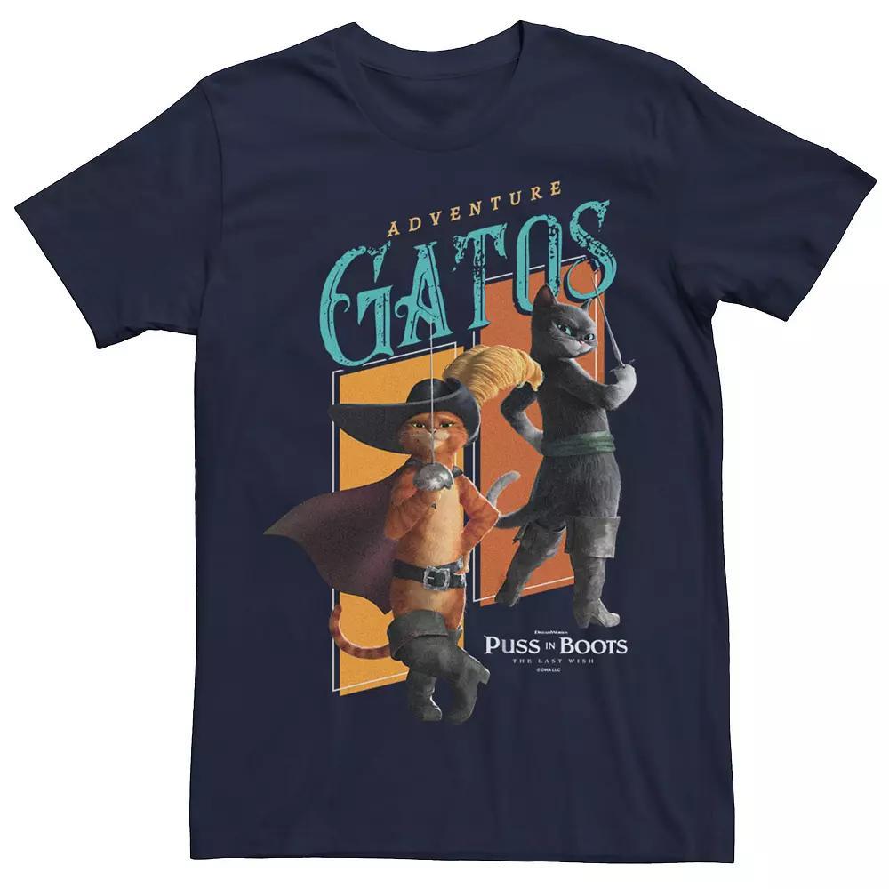 Men's Puss In Boots Adventure Gatos Tee, Size: Small, Blue Product Image